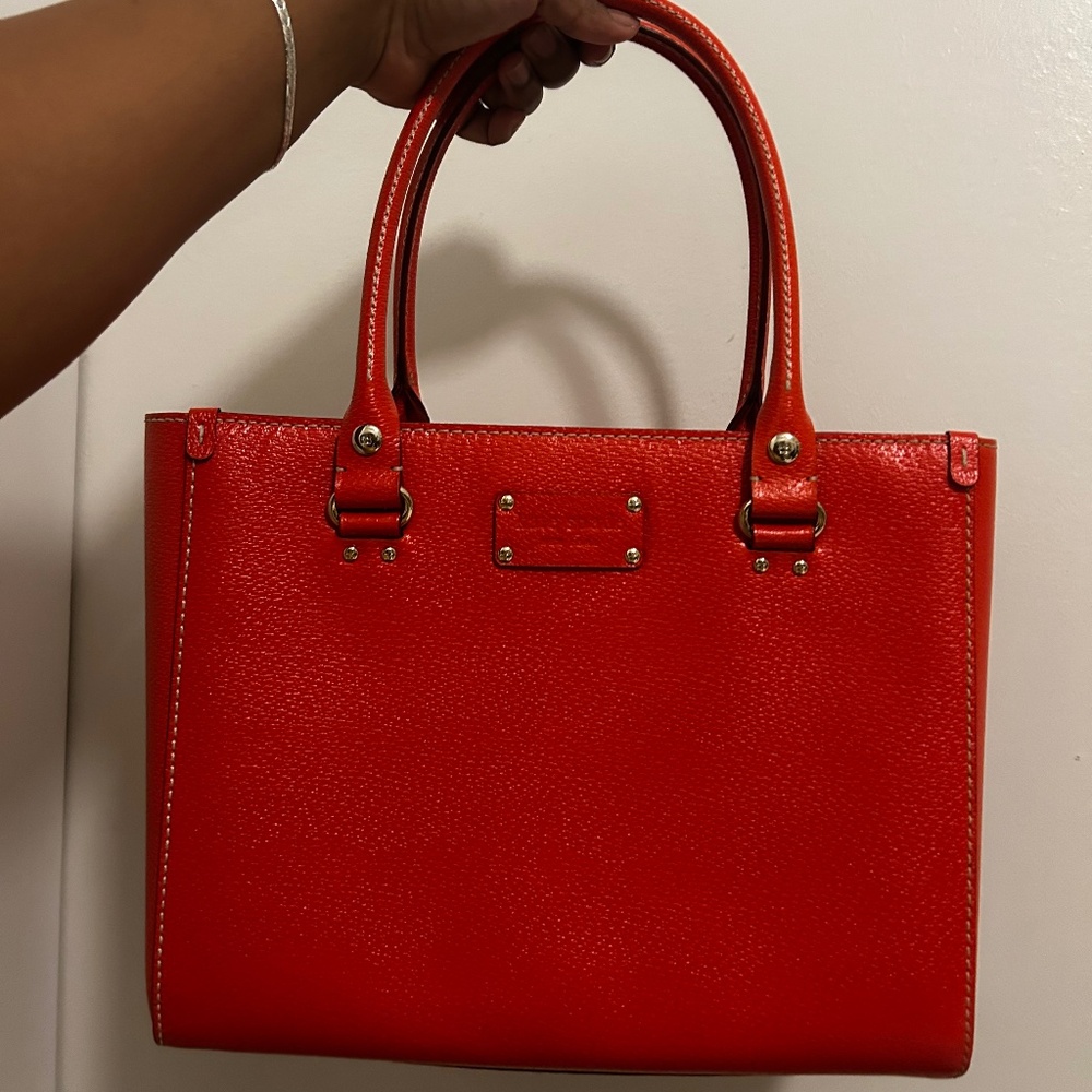 Kate Spade Tangerine Boar-skin Wellesley Quinn Tote